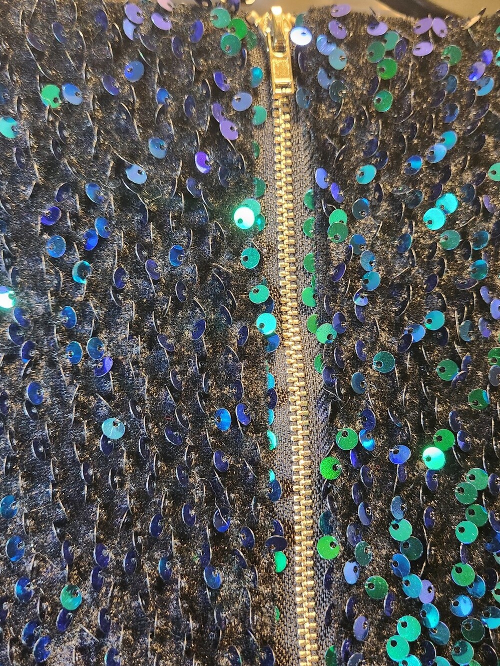Sequined Black & Emerald Long Sleeve Dress with Embellished Trim - Picture 6 of 8
